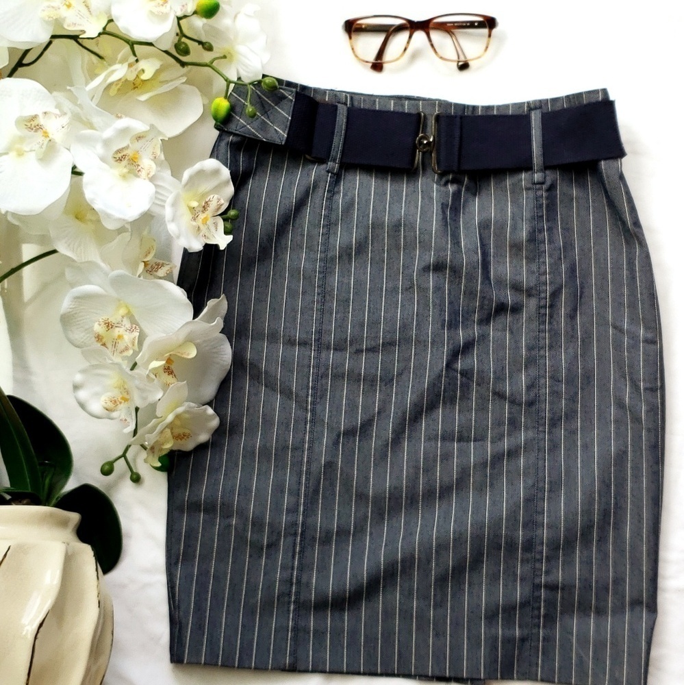 Cute stripe denim knee length skirt - Picture 2 of 5